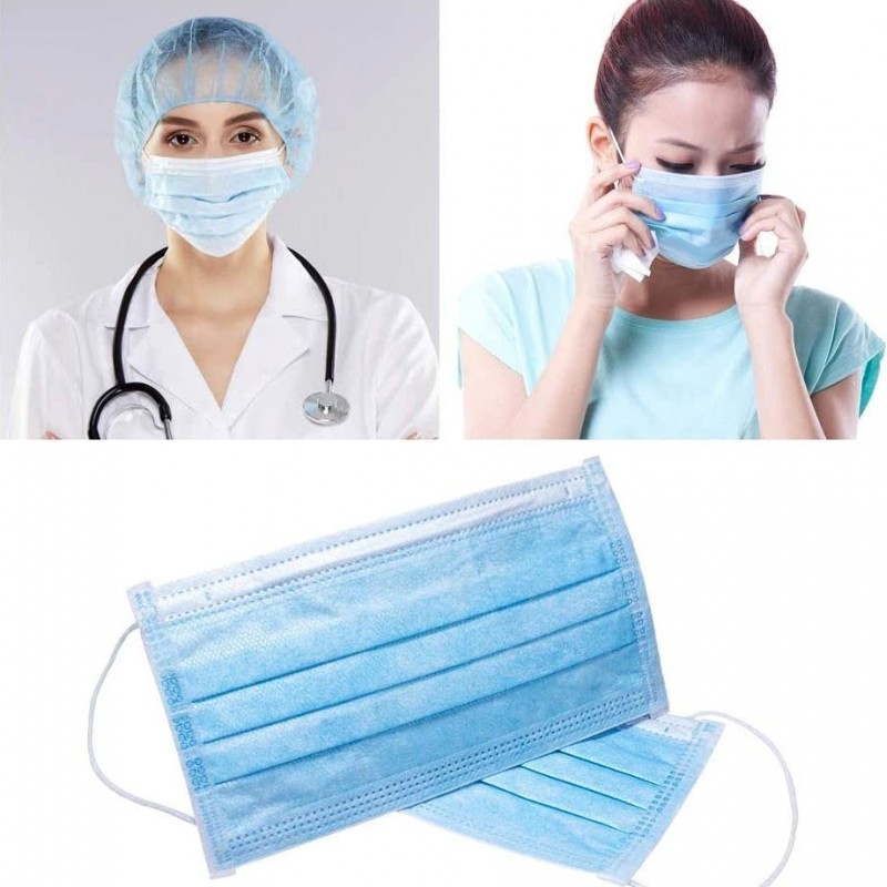 Boîte de 100 unités Masques Protection Respiratoire Masque hygiénique facial jetable. Protection respiratoire. Respirant avec filtre 3 couches
