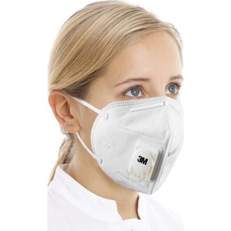 349,95 € 送料無料 | 50個入りボックス 呼吸保護マスク 3M 9501V KN95 FFP2。バルブPM2.5付きの微粒子防護マスク。粒子フィルターマスク