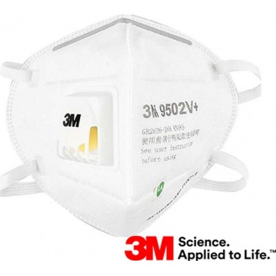 盒装10个 3M 3M 9502V+ KN95 FFP2带有阀的呼吸防护面罩。 PM2.5颗粒过滤式防毒面具
