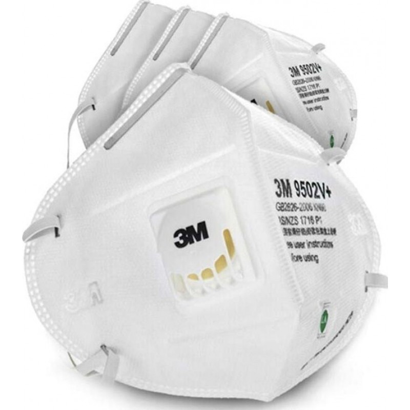 89,95 € 免费送货 | 盒装10个 呼吸防护面罩 3M 3M 9502V+ KN95 FFP2带有阀的呼吸防护面罩。 PM2.5颗粒过滤式防毒面具