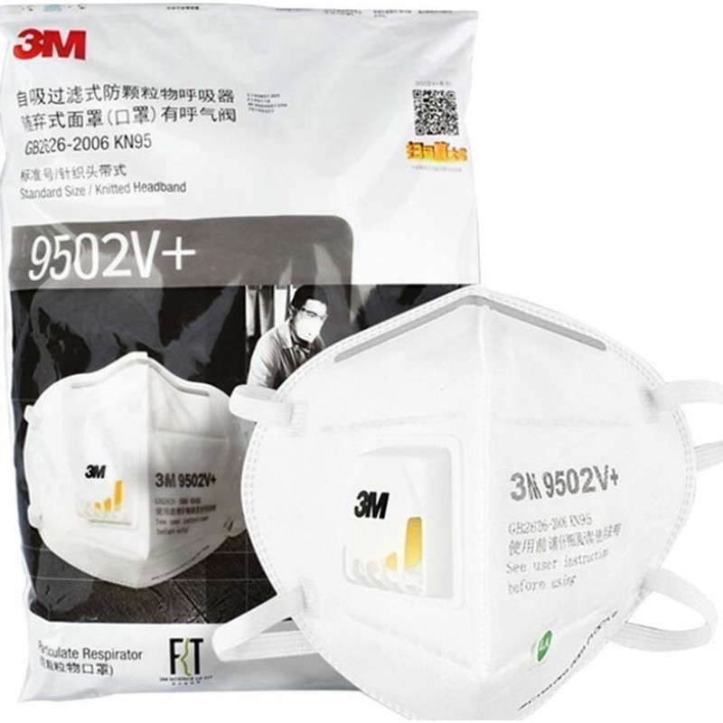 159,95 € Envio grátis | Caixa de 20 unidades Máscaras Proteção Respiratória 3M 3M 9502V+ KN95 FFP2 Máscara de proteção respiratória com válvula. Respirador com filtro de partículas PM2.5
