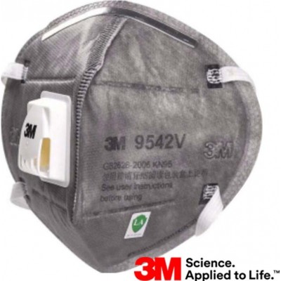Scatola da 100 unità 3M 9542V KN95 FFP2. Maschera di protezione delle vie respiratorie con valvola. PM2.5 Respiratore con filtro antiparticolato