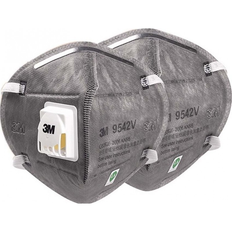 599,95 € 免费送货 | 盒装100个 呼吸防护面罩 3M 9542V KN95 FFP2。带阀门的呼吸防护面罩。 PM2.5颗粒过滤式防毒面具