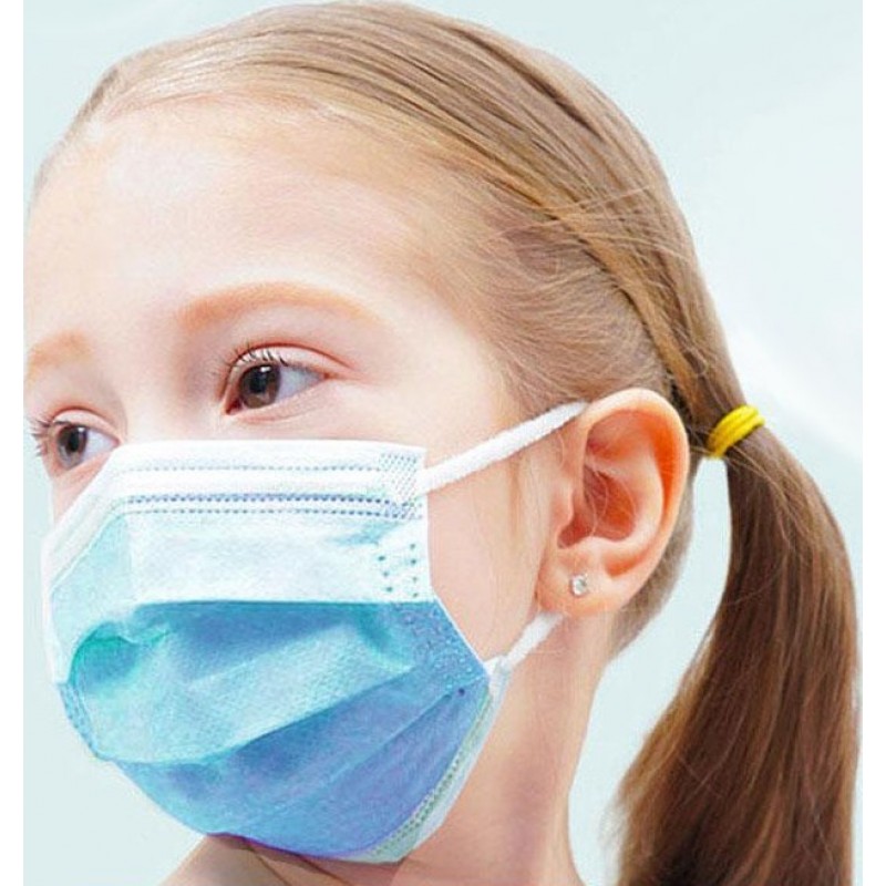 Scatola da 50 unità Maschere Protezione Respiratorie Maschera usa e getta per bambini. Protezione respiratoria. 3 strati. Anti-influenza. Traspirante. Nonwoven material. PM2.5