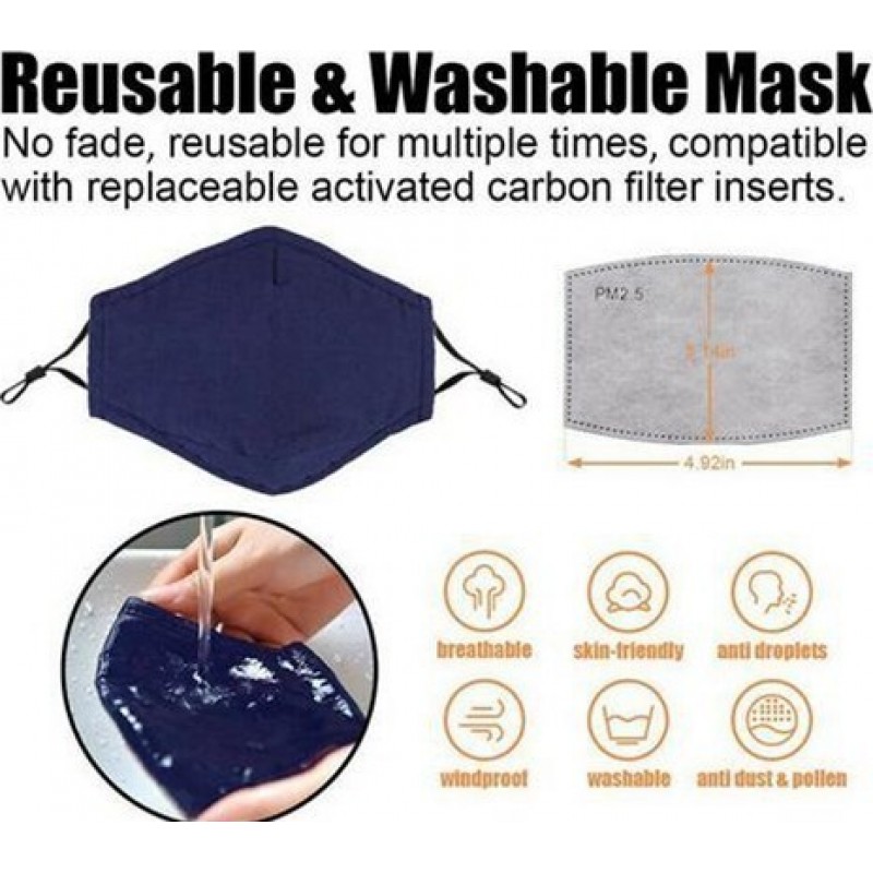 10個入りボックス 呼吸保護マスク 黒色。 100個の木炭フィルターが付いている再使用可能な呼吸保護マスク