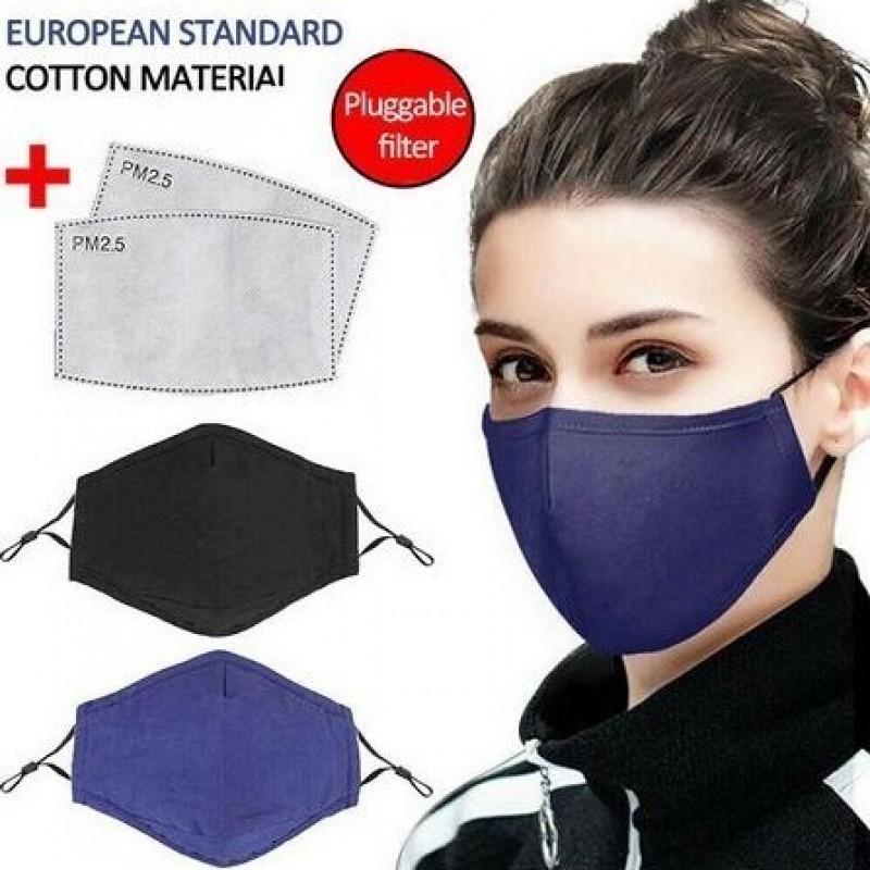 5個入りボックス 呼吸保護マスク 青色。 50個の木炭フィルターが付いている再使用可能な呼吸保護マスク