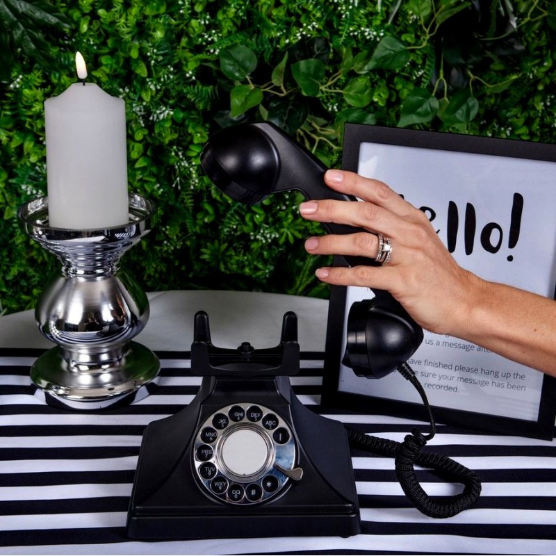 179,95 € Spedizione Gratuita | Audio Guest Book Crosley-GPO Replica antica telefono britannico. Telefono vintage e retrò per matrimoni Colore Nero