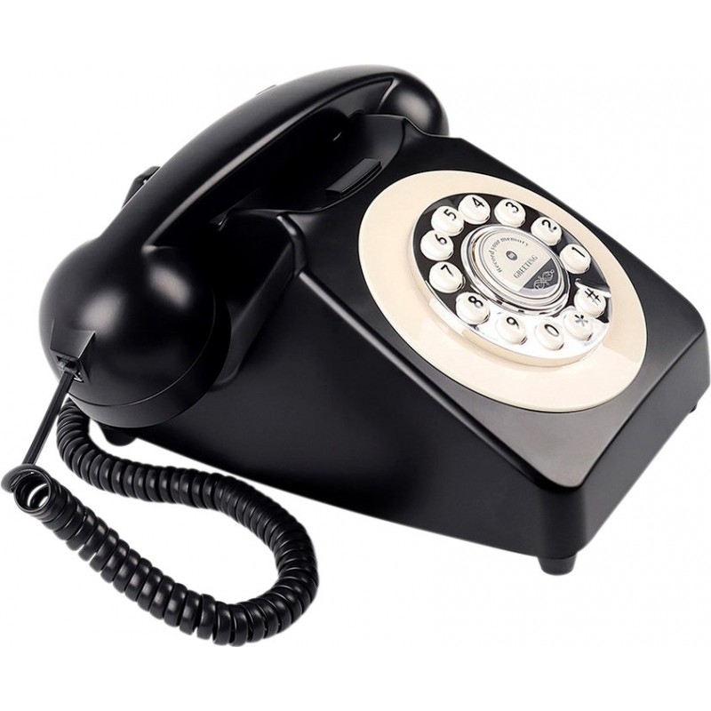 149,95 € Envio grátis | Audio Guest Book Telefone retrô de estilo de discagem de botão. Réplica do telefone britânico GPO para festas e comemorações Cor Preto