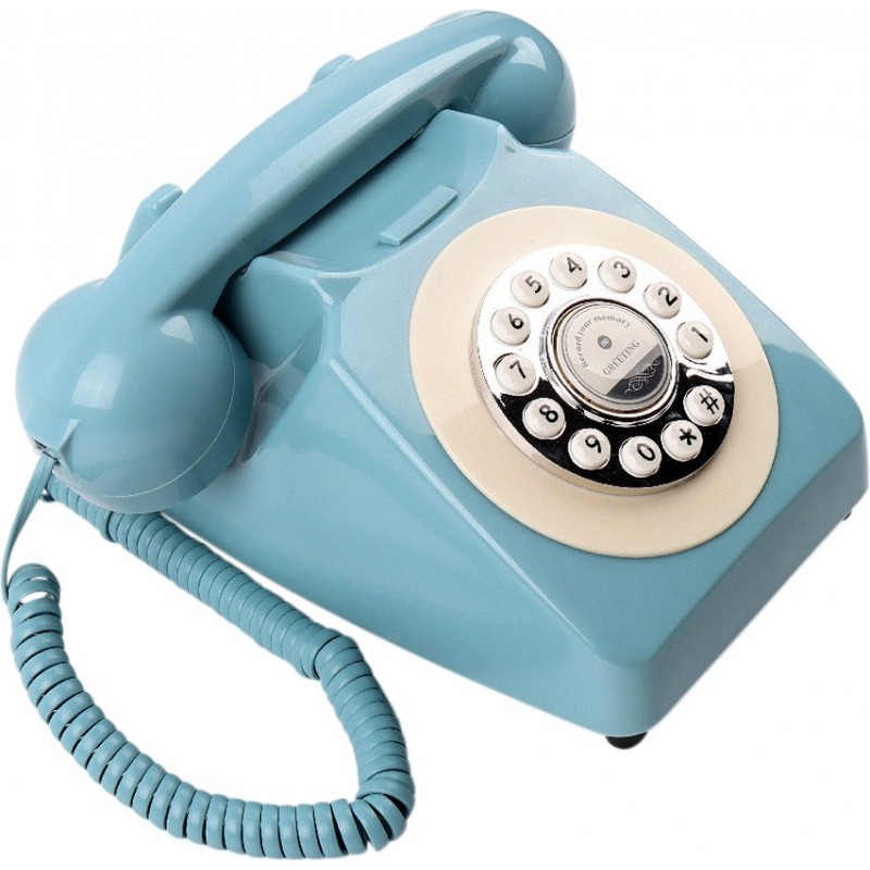 149,95 € Kostenloser Versand | Audio Guest Book Retro-Telefon im Druckknopf-Wählstil. Nachgebautes britisches GPO-Telefon für Partys und Feiern Blau Farbe