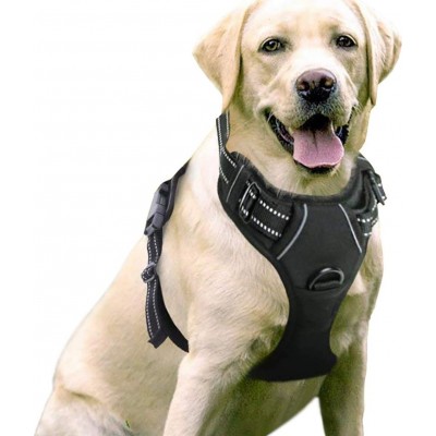 No-Pull dog harness. Adjustable pet vest. Harness with handle. Front clip Black
