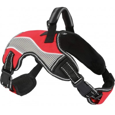 Medium (M) Adjustable dog vest harness. Front clip. Reflective chest strap Red