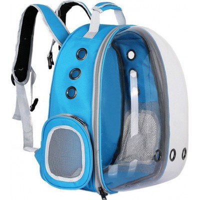 Portable pet carrier bag. Breathable. Backpack for cats and small dogs. Transparent Blue