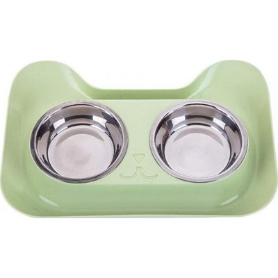 29,99 € Envio grátis | Alimentadores e bebedores Taça dupla para cães e gatos. Tigelas de comida. Tigela de aço inoxidável Verde