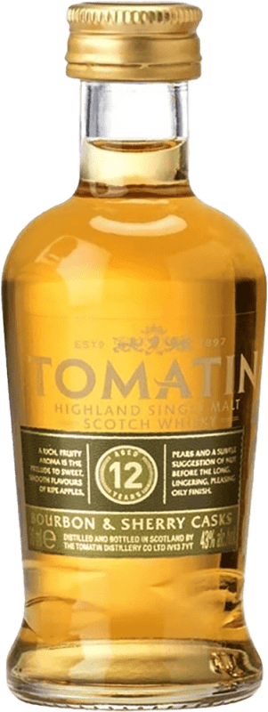 162,95 € Envío gratis | Caja de 12 unidades Whisky Single Malt Tomatin 12 Años Botellín Miniatura 5 cl