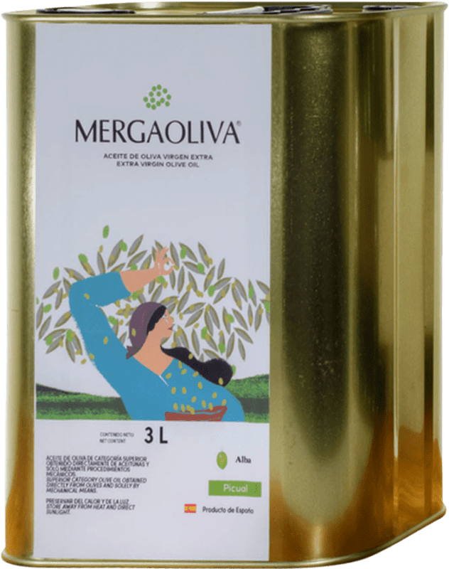 63,95 € | Huile d'Olive Mergaoliva Alba Ecológico Jaén Espagne Picual Biologique Boîte Métallique Spéciale 3 L