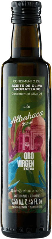 Free Shipping | 12 units box Olive Oil Aceitex Oro — Gold Edition, EVOO Extra Virgin Ciudad Real Spain Cornicabra Small Bottle 25 cl Albahaca — Basil