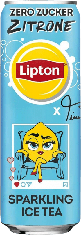 11,95 € Envio grátis | Caixa de 24 unidades Refrigerantes Lipton Zero Sparkling — Espumante Lata 33 cl Zitrone — Limão, Ice Tea — Chá Gelado
