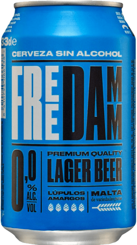 31,95 € Бесплатная доставка | Коробка из 24 единиц Пиво Estrella Damm Free Lager Жестяная банка 33 cl 0.0 Ноль Ноль