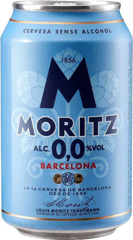 免费送货 | 盒装24个 啤酒 Moritz 0,0 西班牙 铝罐 33 cl 不含酒精