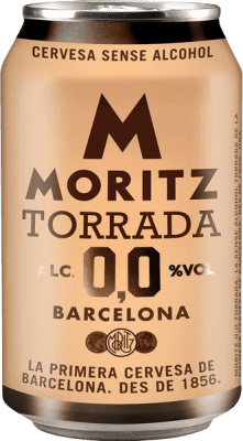 Kostenloser Versand | 24 Einheiten Box Bier Moritz Tostada 0,0 Spanien Alu-Dose 33 cl Alkoholfrei