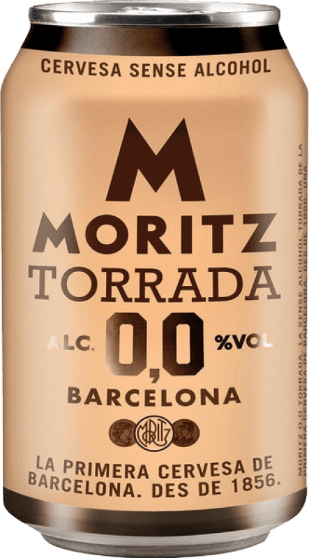 Envío gratis | Caja de 24 unidades Cerveza Moritz Tostada 0,0 España Lata 33 cl Sin Alcohol