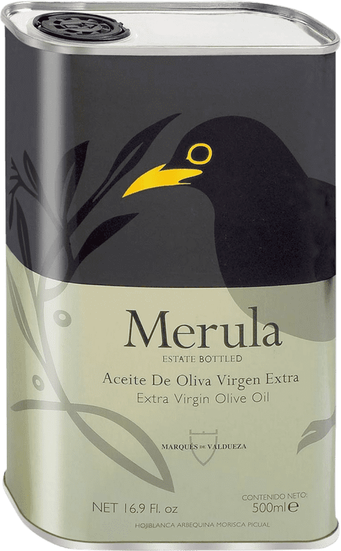 Kostenloser Versand | Olivenöl Marqués de Valdueza Merula Extremadura Spanien Mittlere Blechdose 50 cl