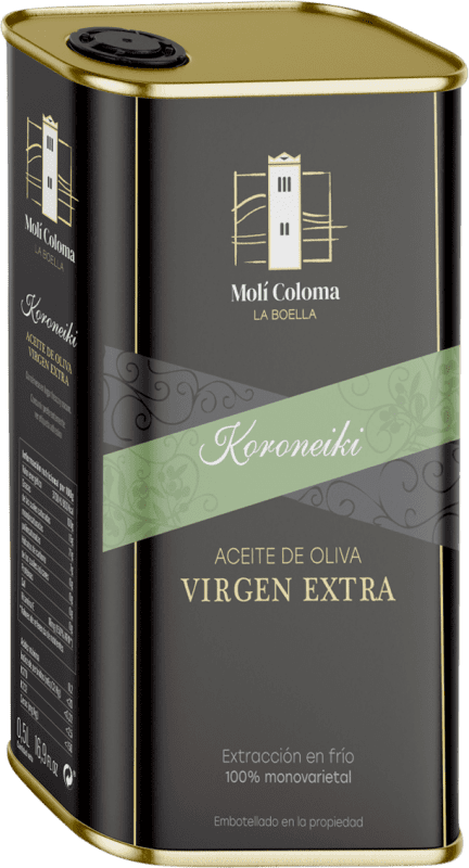 Envio grátis | Azeite de Oliva Finca Molí Coloma La Boella Catalunha Espanha Koroneiki Lata Média 50 cl