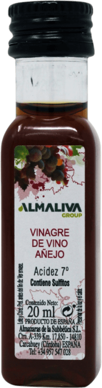 95,95 € Spedizione Gratuita | Scatola da 280 unità Aceto Almazaras de la Subbética Almaliva Añejo — Invecchiato D.O. Jerez-Xérès-Sherry Bottiglietta Mignon 2 cl PET