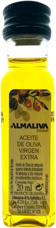 114,95 € Envío gratis | Caja de 266 unidades Aceite de Oliva Almazaras de la Subbética Almaoliva Gran Selección PET D.O.P. Priego de Córdoba Botellín Miniatura 2 cl