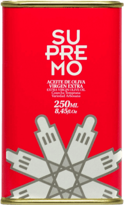 Envoi gratuit | Boîte de 25 unités Huile d'Olive Supremo HOVE Vierge Extra Jaén Espagne Arbosana Canette 25 cl