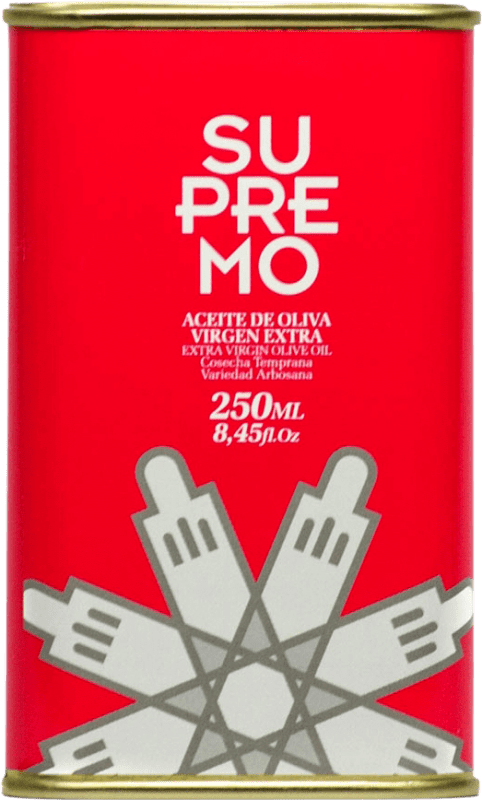 Envio grátis | Caixa de 25 unidades Azeite de Oliva Supremo AOVE Virgem Extra Jaén Espanha Arbosana Lata 25 cl