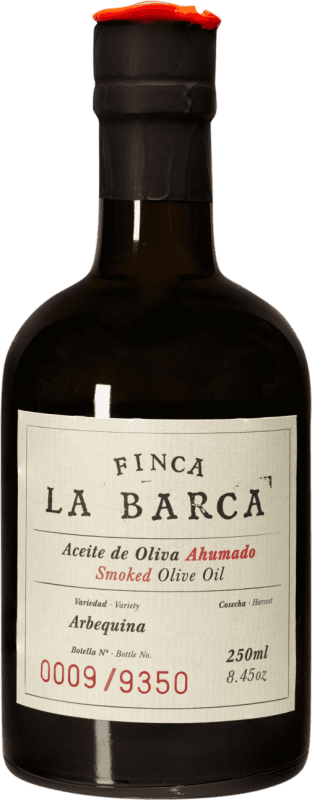 Envio grátis | Azeite de Oliva Norte Extremeña Finca La Barca Ahumado Vidrio Extremadura Espanha Arbequina Garrafa Pequena 25 cl