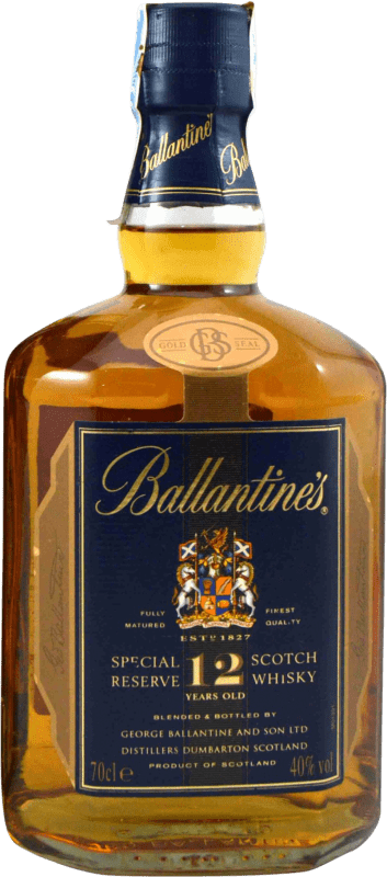 免费送货 | 调和威士忌 Ballantine's 1990's 英国 12 岁 70 cl 收藏品 不可食用