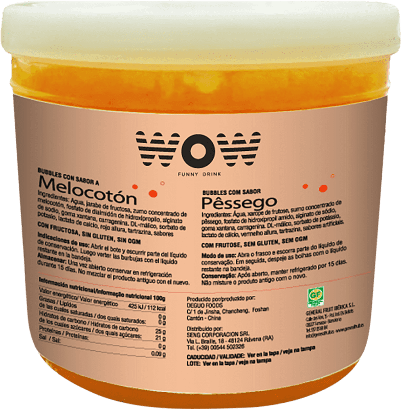 69,95 € | Sirop pour Cocktail WOW Melocotón Topping Bubble Fruit 3 Kg Espagne Jerrican 3 L