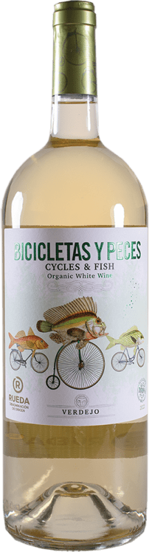 33,95 € Envío gratis | Vino blanco Family Owned Bicicletas y Peces Blanco Ecológico D.O. Rueda Botella Magnum 1,5 L