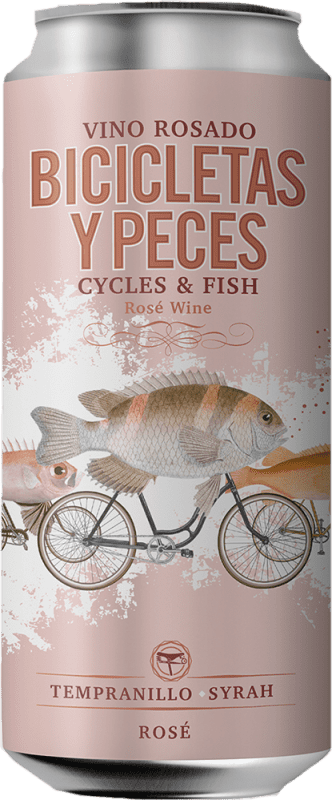 Free Shipping | 24 units box Rosé Wine Family Owned Bicicletas y Peces D.O. Somontano Spain Tempranillo, Syrah — Shiraz Can 25 cl
