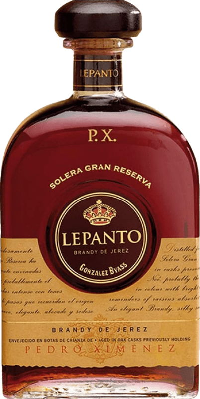 Envio grátis | Brandy Conhaque González Byass Lepanto Solera Grande Reserva D.O. Jerez-Xérès-Sherry Espanha Pedro Ximénez Garrafa Medium 50 cl