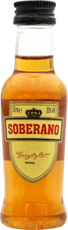 Envio grátis | Brandy Conhaque González Byass Soberano Espanha Garrafinha Miniatura 5 cl
