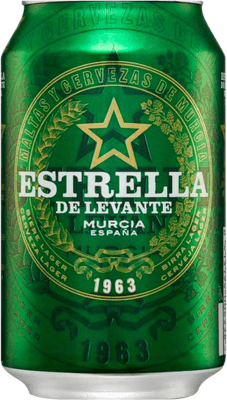 15,95 € | Коробка из 24 единиц Пиво Estrella de Levante Регион Мурсия Испания Банка 33 cl