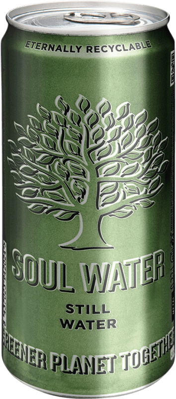 Kostenloser Versand | 24 Einheiten Box Wasser Menno Koopmans Soul Water Still Balearen Spanien Alu-Dose 33 cl