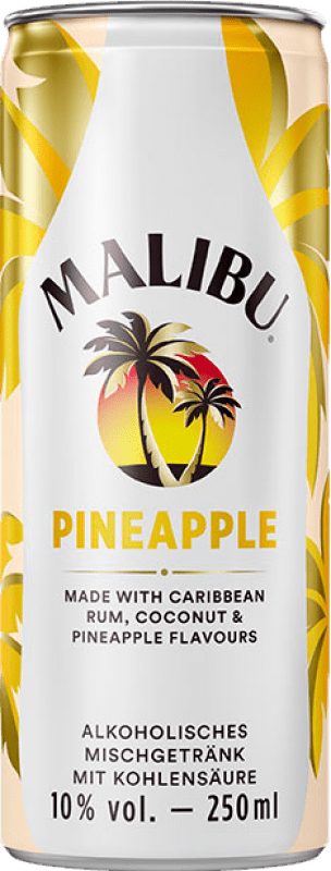 Envio grátis | Caixa de 12 unidades Refrescos e Mixers Malibu Rum & Pineapple Barbados Lata 25 cl