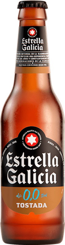 免费送货 | 盒装24个 啤酒 Estrella Galicia Tostada 0,0 加利西亚 西班牙 三分之一升瓶 33 cl 不含酒精