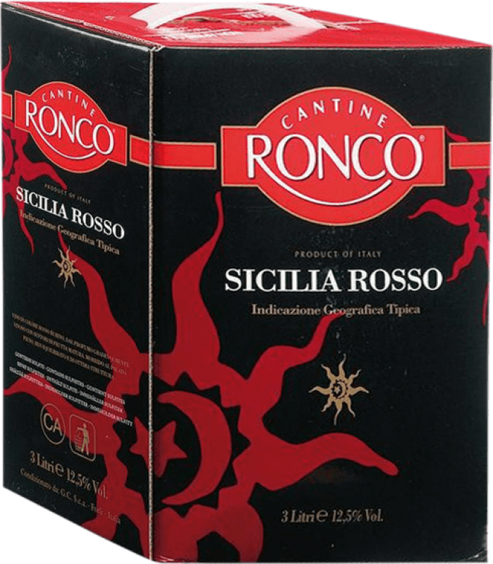 Free Shipping | Red wine Ronco Rosso D.O.C. Sicilia Sicily Italy Nebbiolo, Nero d'Avola, Frappato Bag in Box 3 L