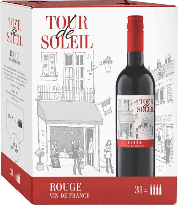 Free Shipping | Red wine Tour de Soleil Rouge France Merlot, Syrah, Cabernet, Marselan Bag in Box 3 L