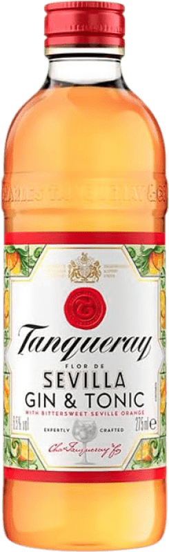 Kostenloser Versand | 12 Einheiten Box Gin Tanqueray Flor de Sevilla Gin Tonic Großbritannien Kleine Flasche 27 cl