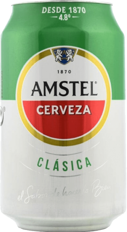 Envoi gratuit | Boîte de 24 unités Bière Amstel Clásica Lager Pays-Bas Boîte 33 cl