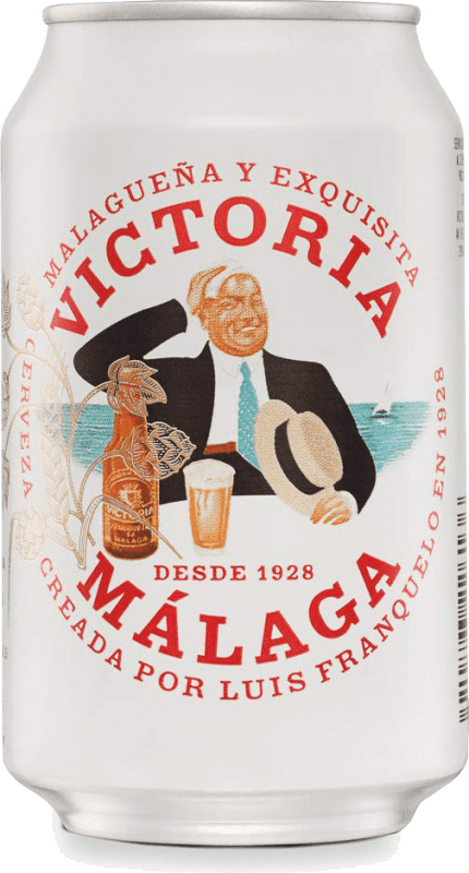 Kostenloser Versand | 24 Einheiten Box Bier Victoria 1928 Spanien Alu-Dose 33 cl