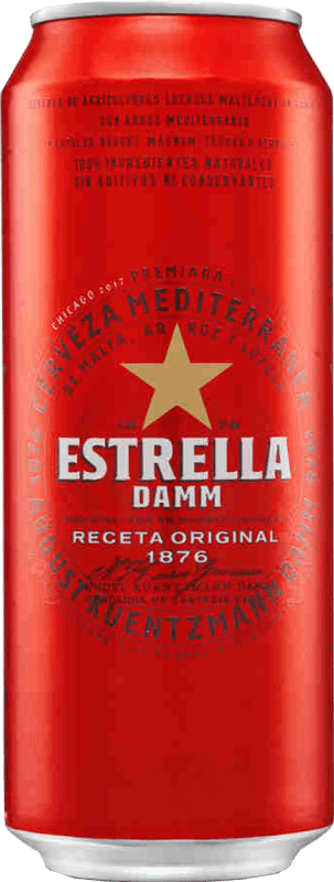 免费送货 | 盒装24个 啤酒 Estrella Damm Lager Mediterránea 西班牙 铝罐 50 cl