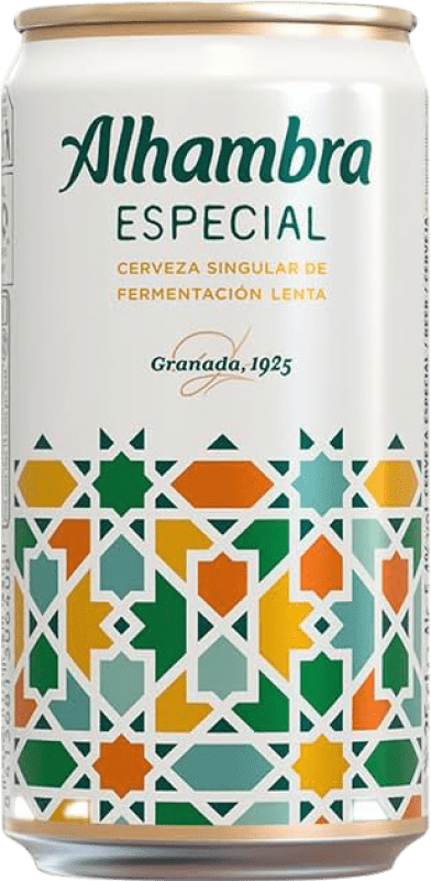 13,95 € Бесплатная доставка | Коробка из 24 единиц Пиво Alhambra Особый, Artesanal — Ремесленный Жестяная банка 25 cl