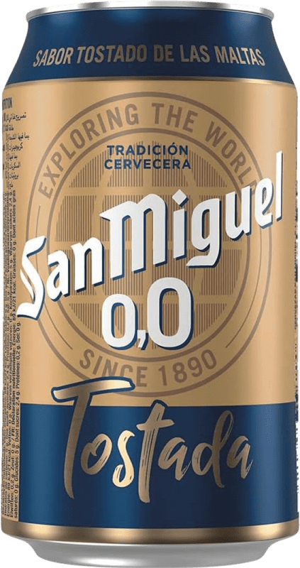 Envio grátis | Caixa de 24 unidades Cerveja San Miguel Tostada Lager 0,0 Espanha Lata 33 cl Sem Álcool